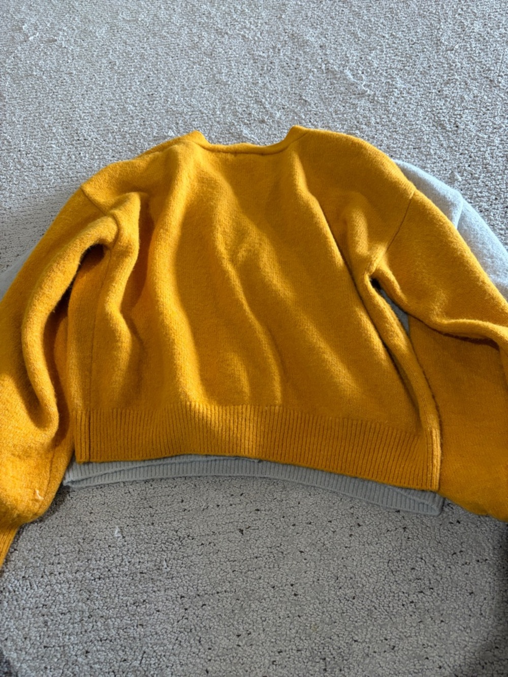 JustFab V-Neck Button Crop Cardigan Sweater - Mustard & Light Gray. - Picture 4 of 6